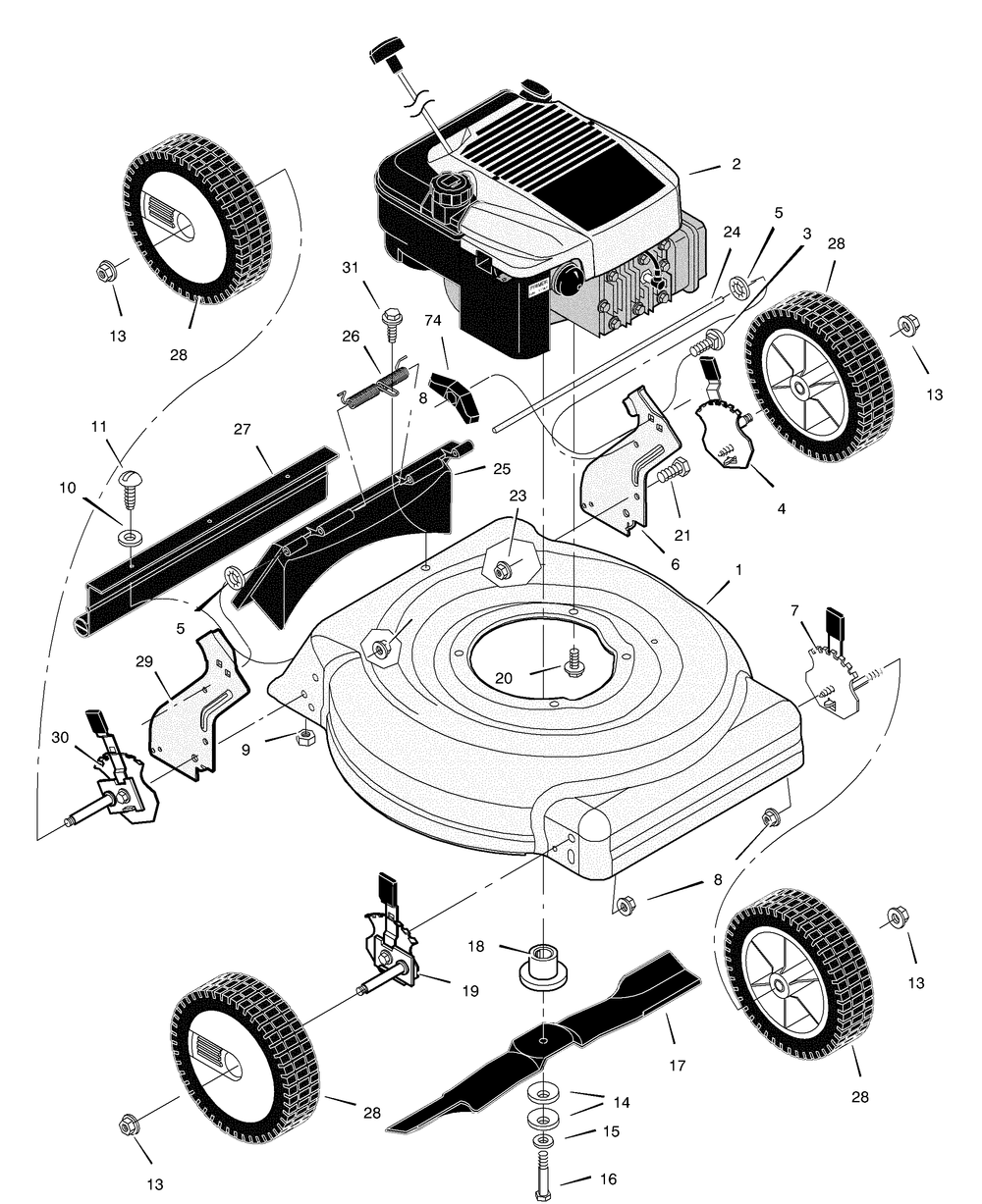 Mower Housing Assembly Diagram and Parts List for 204211X92A 2004 Briggs and Stratton Lawn Mower